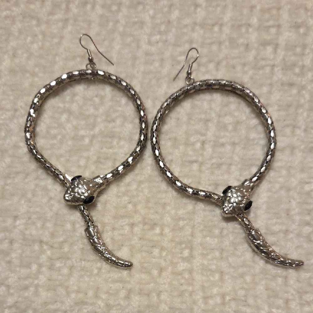 Silver Snake Hoop Earrings